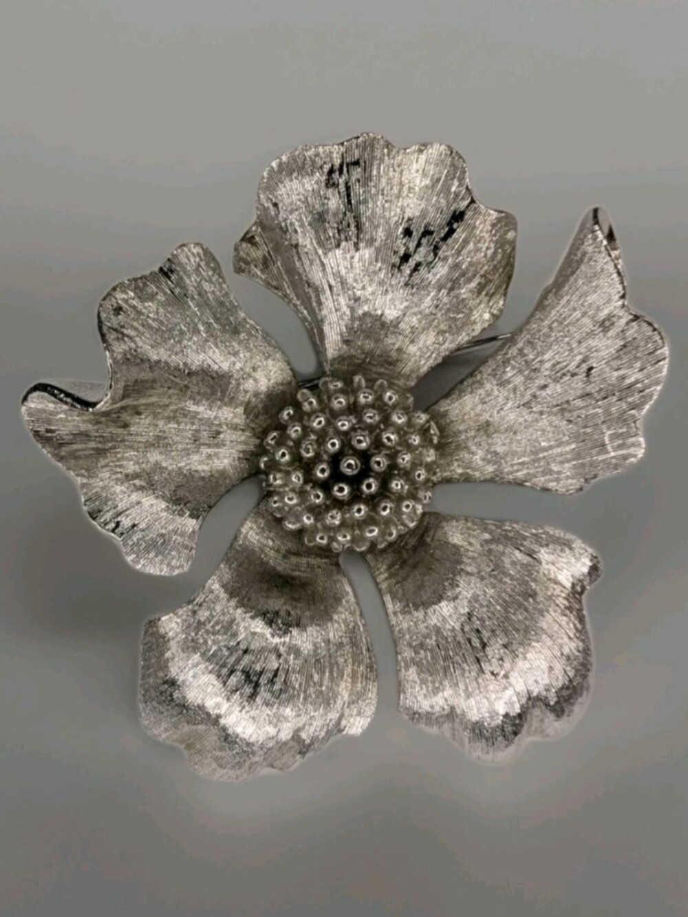 Vintage Marcel BOUCHER Floral Dogwood Flower Brooch Silver Tone 1960s